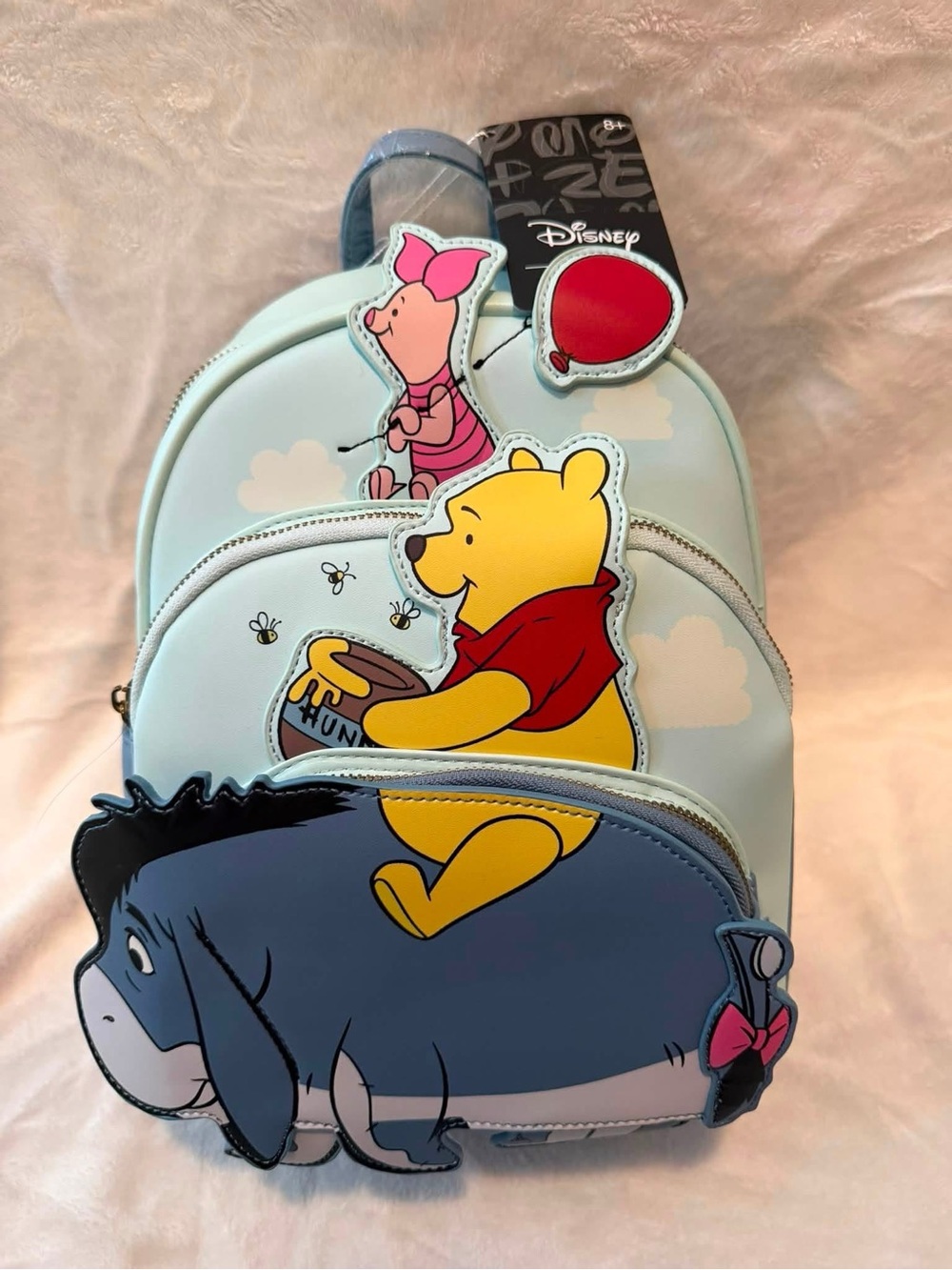 Disney Winnie the Pooh Light Blue Kids Backpack with Pooh, Piglet & Eeyore